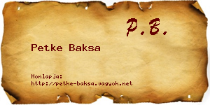 Petke Baksa névjegykártya